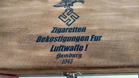 WW2 GERMAN NAZI NICE POST WAR MADE LUFTWAFFE CIGAR WOODEN BOX CIGARETTE TOBACCO CASE EAGLE AND SWASTIKA