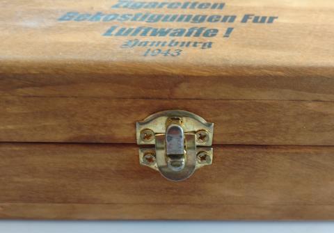WW2 GERMAN NAZI NICE POST WAR MADE LUFTWAFFE CIGAR WOODEN BOX CIGARETTE TOBACCO CASE EAGLE AND SWASTIKA