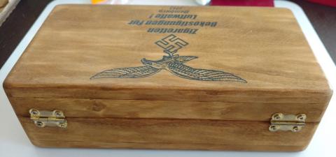 WW2 GERMAN NAZI NICE POST WAR MADE LUFTWAFFE CIGAR WOODEN BOX CIGARETTE TOBACCO CASE EAGLE AND SWASTIKA