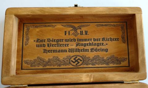 WW2 GERMAN NAZI NICE POST WAR MADE LUFTWAFFE CIGAR WOODEN BOX CIGARETTE TOBACCO CASE EAGLE AND SWASTIKA