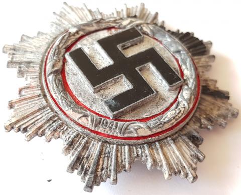 WW2 GERMAN NAZI NICE RELIC FOUND WAFFEN SS OR WEHRMACHT GERMAN CROSS BADGE MEDAL AWARD IN SILVER WITHOUT PRONG