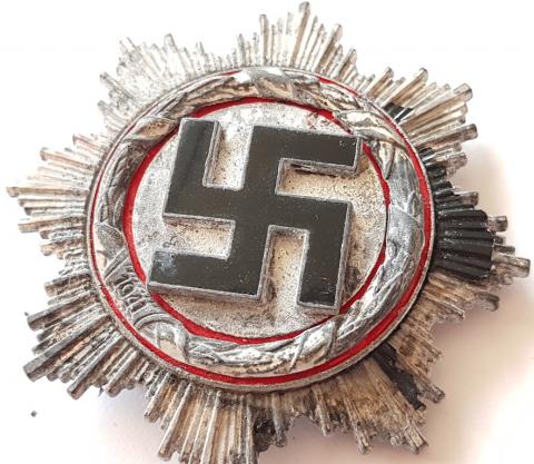 WW2 GERMAN NAZI NICE RELIC FOUND WAFFEN SS OR WEHRMACHT GERMAN CROSS BADGE MEDAL AWARD IN SILVER WITHOUT PRONG