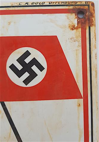 WW2 GERMAN NAZI NICE THIRD REICH FLAG WITH OLD MOTTO "MIT UNS" FROM HAMBOURG, EARLY PANEL SIGN