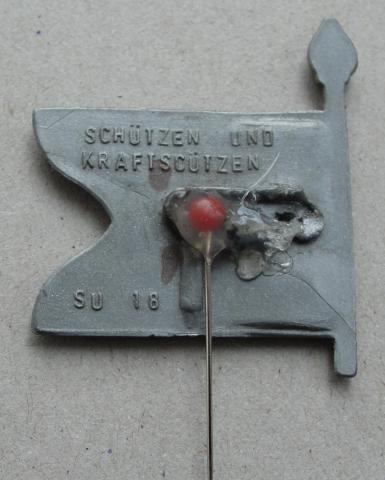 WW2 GERMAN NAZI NICE TINY III REICH FLAG PIN MARKED FROM A WEHRMACHT DIVISION :  Schutzen u. Kraftschutzen