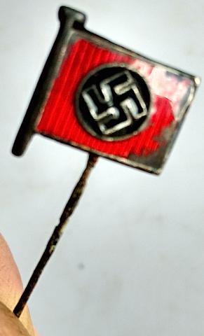 WW2 GERMAN NAZI NICE TINY STICKPIN THIRD REICH NAZI RED FLAG WITH SWASTIKA RARE