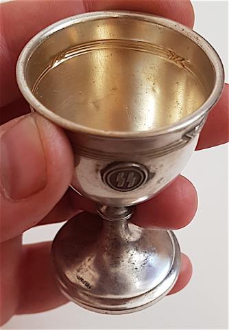 WW2 GERMAN NAZI NICE WAFFEN SS SILVERWARE CUP SHOOTER WITH SS RUNES PINS BUILT-IN AND MAKER MARKS
