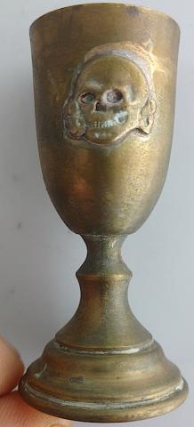 WW2 GERMAN NAZI NICE WAFFEN SS TOTENKOPF DIVISION RELIC FOUND SLIVERWARE CUP WITH SKULL