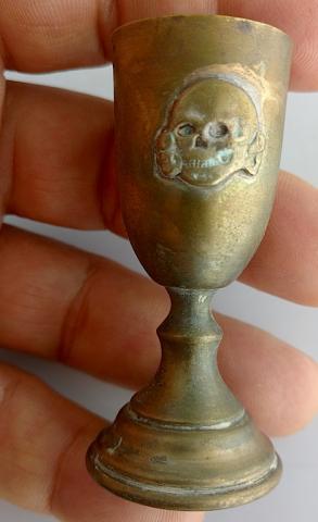 WW2 GERMAN NAZI NICE WAFFEN SS TOTENKOPF DIVISION RELIC FOUND SLIVERWARE CUP WITH SKULL