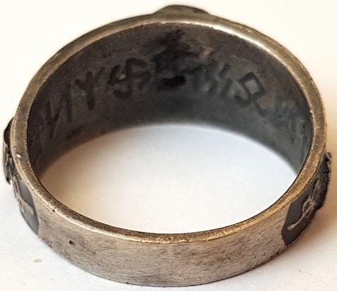 WW2 GERMAN NAZI NICE WAFFEN SS TOTENKOPF RING WITH THE SS RUNES OF THE HONOUR RING (HIMMLER) ON THE INSIDE