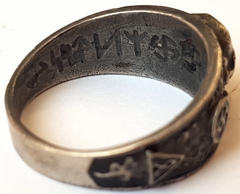 WW2 GERMAN NAZI NICE WAFFEN SS TOTENKOPF RING WITH THE SS RUNES OF THE HONOUR RING (HIMMLER) ON THE INSIDE