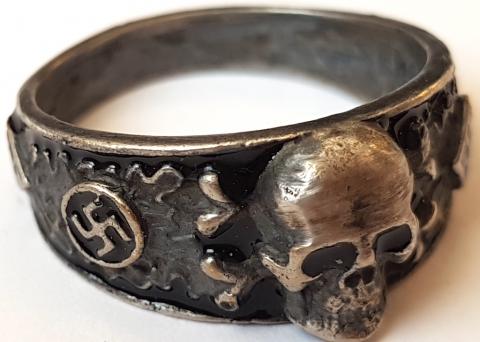 WW2 GERMAN NAZI NICE WAFFEN SS TOTENKOPF RING WITH THE SS RUNES OF THE HONOUR RING (HIMMLER) ON THE INSIDE