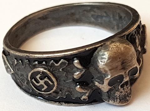 WW2 GERMAN NAZI NICE WAFFEN SS TOTENKOPF RING WITH THE SS RUNES OF THE HONOUR RING (HIMMLER) ON THE INSIDE