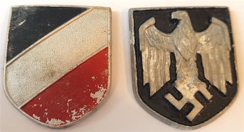 WW2 GERMAN NAZI NICE WEHRMACHT AFRIKA KORPS HELMET METAL INSIGNIAS MATCHED SET