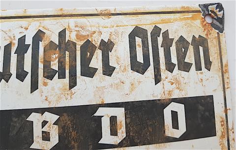 WW2 GERMAN NAZI NSDAP EARLY Bund Deutscher Osten (BDO) ORGANIZATION PANEL SIGN WITH SWASTIKA