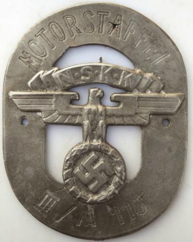 WW2 GERMAN NAZI NSKK MOTOR CLUB STAFF VEHICULE OR MOTORCYCLE PLATE PRE SA SS