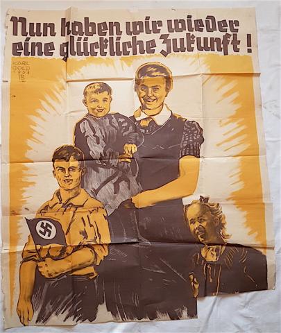 WW2 GERMAN NAZI RARE 1938 HITLER YOUTH RECRUITMENT POSTER WITH SWASTIKA FLAG HJ HITLERJUGEND - PERFECT TO FRAME