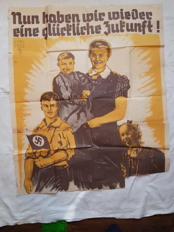 WW2 GERMAN NAZI RARE 1938 HITLER YOUTH RECRUITMENT POSTER WITH SWASTIKA FLAG HJ HITLERJUGEND - PERFECT TO FRAME