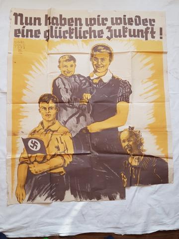 WW2 GERMAN NAZI RARE 1938 HITLER YOUTH RECRUITMENT POSTER WITH SWASTIKA FLAG HJ HITLERJUGEND - PERFECT TO FRAME