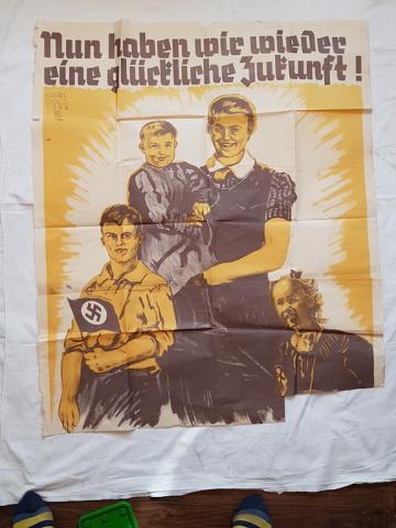 WW2 GERMAN NAZI RARE 1938 HITLER YOUTH RECRUITMENT POSTER WITH SWASTIKA FLAG HJ HITLERJUGEND - PERFECT TO FRAME
