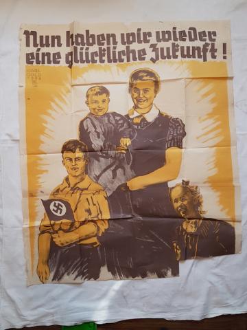 WW2 GERMAN NAZI RARE 1938 HITLER YOUTH RECRUITMENT POSTER WITH SWASTIKA FLAG HJ HITLERJUGEND - PERFECT TO FRAME