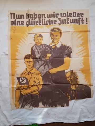 WW2 GERMAN NAZI RARE 1938 HITLER YOUTH RECRUITMENT POSTER WITH SWASTIKA FLAG HJ HITLERJUGEND - PERFECT TO FRAME