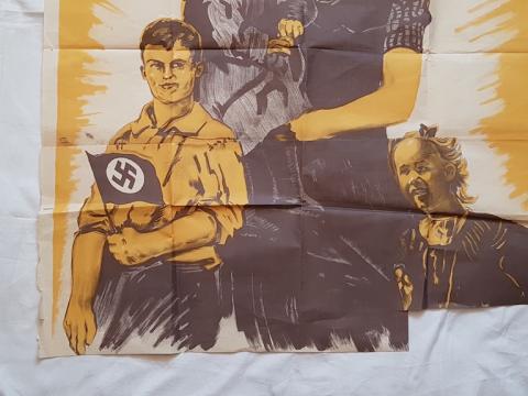 WW2 GERMAN NAZI RARE 1938 HITLER YOUTH RECRUITMENT POSTER WITH SWASTIKA FLAG HJ HITLERJUGEND - PERFECT TO FRAME