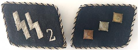 WW2 GERMAN NAZI RARE ALLEGMEINE SS OFFICER COLLAR TAB SET TUNIC REMOVED WITH TRACE OF ONE RZM MAKER TAG