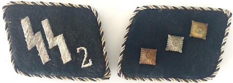 WW2 GERMAN NAZI RARE ALLEGMEINE SS OFFICER COLLAR TAB SET TUNIC REMOVED WITH TRACE OF ONE RZM MAKER TAG