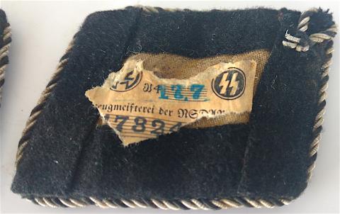 WW2 GERMAN NAZI RARE ALLEGMEINE SS OFFICER COLLAR TAB SET TUNIC REMOVED WITH TRACE OF ONE RZM MAKER TAG