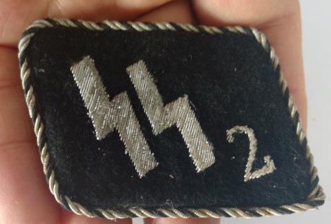WW2 GERMAN NAZI RARE ALLEGMEINE SS OFFICER COLLAR TAB SET TUNIC REMOVED WITH TRACE OF ONE RZM MAKER TAG