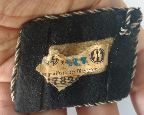 WW2 GERMAN NAZI RARE ALLEGMEINE SS OFFICER COLLAR TAB SET TUNIC REMOVED WITH TRACE OF ONE RZM MAKER TAG