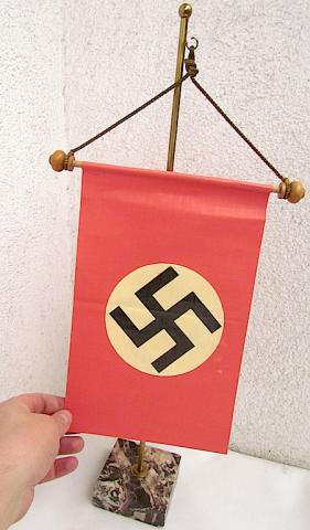 WW2 GERMAN NAZI RARE AND AMAZING MARBLE BASED DESKTOP DOUBLE SIDES FLAG FROM A NSDAP ADMIN BUILDING