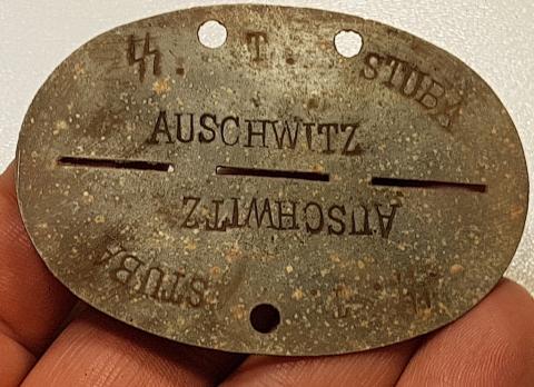 WW2 GERMAN NAZI RARE CONCENTRATION CAMP AUSCHWITZ WAFFEN SS TOTENKOPF GUARD DOGTAG ID 214