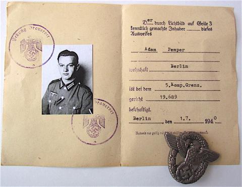 WW2 GERMAN NAZI RARE GERMANY BORDER POLIZEI ID + POLICE BADGE WITH PHOTO AND NAME
