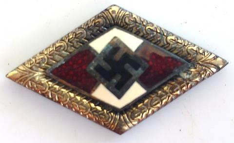 WW2 GERMAN NAZI RARE HITLER YOUTH GOLD EMANEL PIN RZM MAKER MARKED ON THE BACK HITLERJUGEND OF THE 3ND REICH