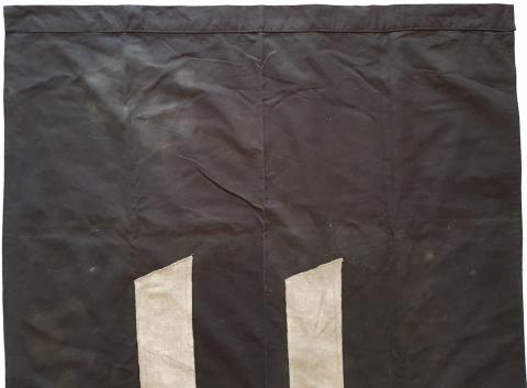 WW2 GERMAN NAZI RARE LARGE WAFFEN SS BLACK FLAG 140CM X 80CM BOTH SIDES SS RUNES AND POLE SUPPORT