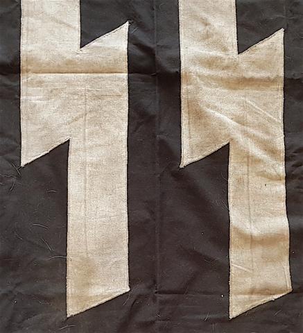 WW2 GERMAN NAZI RARE LARGE WAFFEN SS BLACK FLAG 140CM X 80CM BOTH SIDES SS RUNES AND POLE SUPPORT