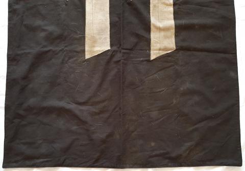 WW2 GERMAN NAZI RARE LARGE WAFFEN SS BLACK FLAG 140CM X 80CM BOTH SIDES SS RUNES AND POLE SUPPORT