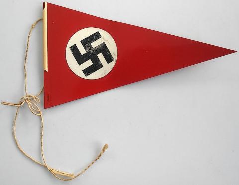 WW2 GERMAN NAZI RARE NSDAP CAR DOUBLE SIDES PLASTIC PENNANT FLAG WITH SWASTIKA SUPER NICE