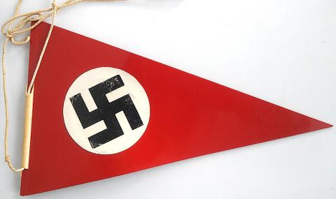 WW2 GERMAN NAZI RARE NSDAP CAR DOUBLE SIDES PLASTIC PENNANT FLAG WITH SWASTIKA SUPER NICE