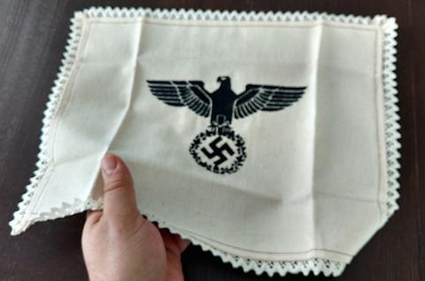 WW2 GERMAN NAZI RARE NSDAP TABLE DOILY WITH NICE EAGLE & SWASTIKA