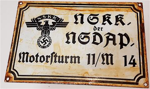 WW2 GERMAN NAZI RARE NSKK DER NSDAP THIRD REICH MOTORCLUB FOR THE NSDAP MEMBERS PANEL SIGN