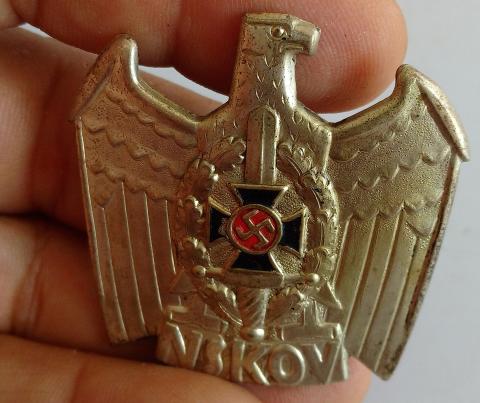 WW2 GERMAN NAZI RARE NSKOV (National Socialist War-disabled-support [Organization]) VISOR CAP PIN WITH IRON CROSS & SWASTIKA "National Sozialistische Kriegsopferversorung" 