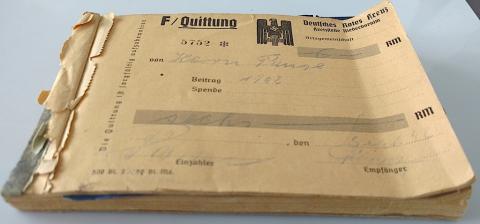 WW2 GERMAN NAZI RARE RED CROSS MEDICAL DIVISION RECEIPT PAD WITH USED RECEIPT AND NICE THIRD REICH LOGO