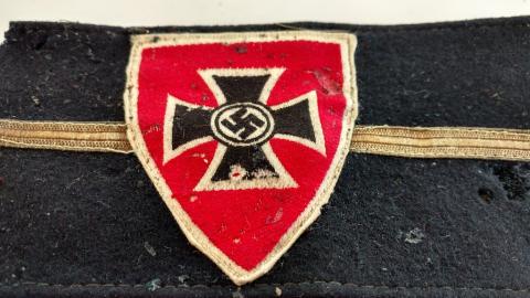 WW2 GERMAN NAZI RARE REICHSKRIEGER-BUND LEADER THIRD REICH ARMBAND WITH NICE IRON CROSS & SWASTIKA SHIELD
