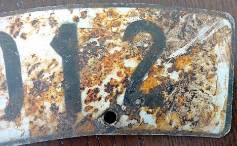 WW2 GERMAN NAZI RARE RELIC FOUND (IN A LAKE) WAFFEN SS TOTENKOPF DIVISION MOTORCYCLE LICENCE PLATE 