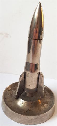 WW2 GERMAN NAZI RARE ROCKET DESKTOP LIGHTER IN SHAPE OF A ROCKET - BOMB - AMAZING DISPLAY!