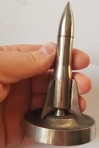 WW2 GERMAN NAZI RARE ROCKET DESKTOP LIGHTER IN SHAPE OF A ROCKET - BOMB - AMAZING DISPLAY!