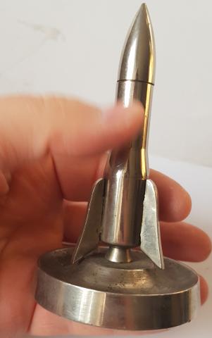 WW2 GERMAN NAZI RARE ROCKET DESKTOP LIGHTER IN SHAPE OF A ROCKET - BOMB - AMAZING DISPLAY!