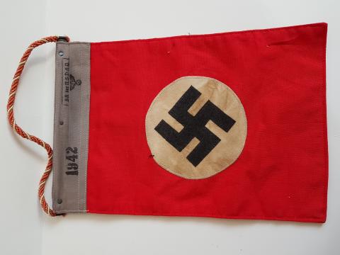 WW2 GERMAN NAZI RARE SA DER NSDAP ADOLF HITLER PARTY MARKED BOTH SIDES FLAG - PENNANT 28CM